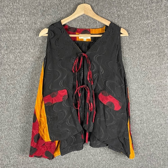 Kantha Bae Women’s OS Boho Hippie Open Tie Front Sleeveless Vest Slouchy Blouse - Picture 2 of 9